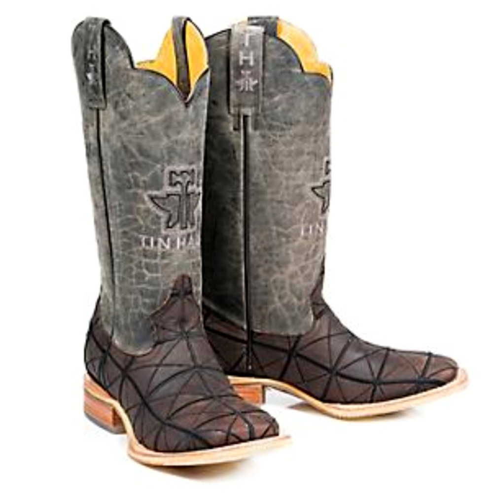TIN HAUL "Derrick" Brown & black charcoal leather square toe cowboy boots sz 8EE - Picture 4 of 12